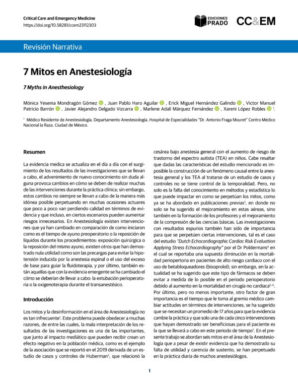 7 Mitos en Anestesiología.