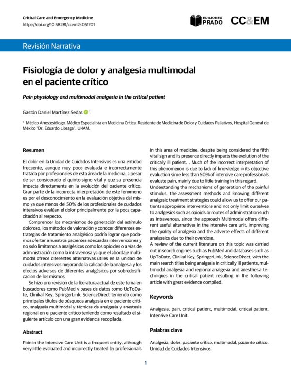 Fisiología de dolor y analgesia multimodal en el paciente crítico.