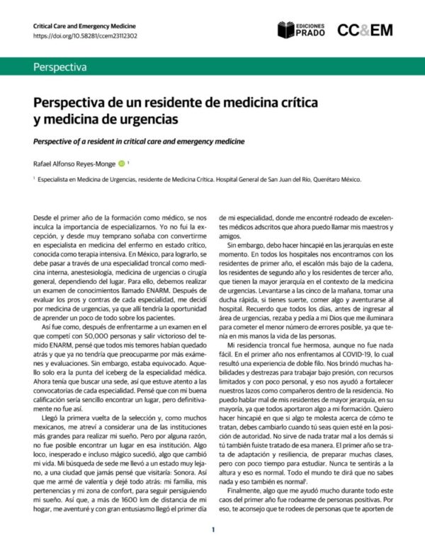 Perspectiva de un residente de medicina crítica y medicina de urgencias.