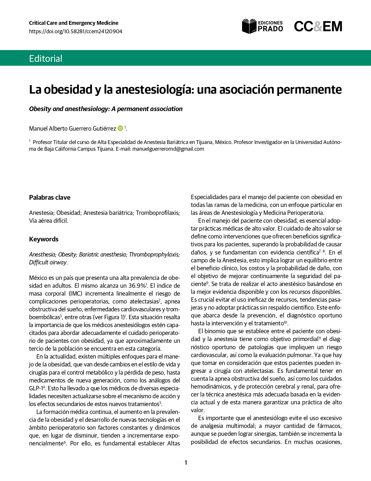 La obesidad y la anestesiología: una asociación permanente.